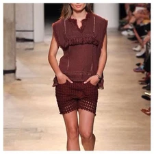 $715 ISABEL MARANT ETOILE MAINLINE "Tacey" Runway Crochet Top SZ 38 Rust Fringe 