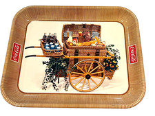 Carrito de cesta de mimbre vintage Coca Cola Cola bandeja de lata tamaño mediano 10,5"x 13"