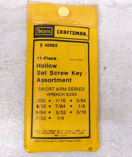 Craftsman SAE Kurzarm Sechskantschlüssel Schraubenschlüssel Set KOMPLETT 11-teilig mit Tasche 9 46693 USA - Bild 2 von 3