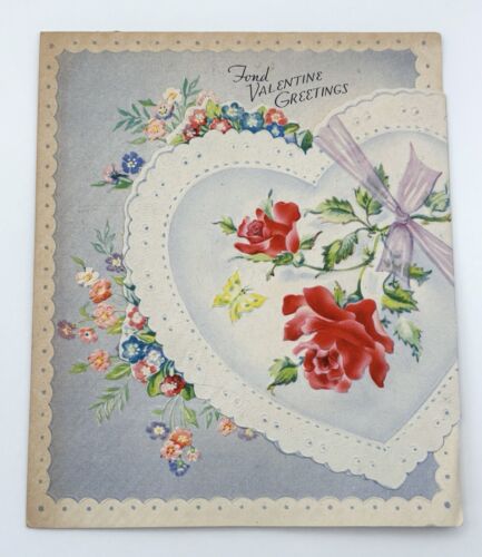 Vintage Heart Doily Floral Valentines Day Card Ephemera Junk Journaling Romance