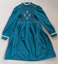 Vintage Polly Flinders Smocked Green Dress In Deep Green Size 10
