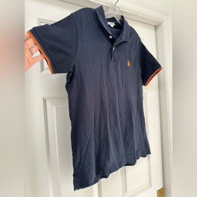 US Polo ASSN Navy Blue/ Orange Short Sleeve Polo Shirt Pony