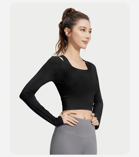 Women Mesh & Chest Pad Yoga Shirts Sportswear Training Gym Crop Tops Activewear - Picture 17 of 21