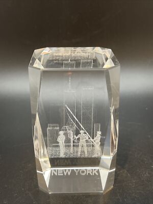 3D Laser Etched Crystal Block - New York , Twin Towers, Skyline