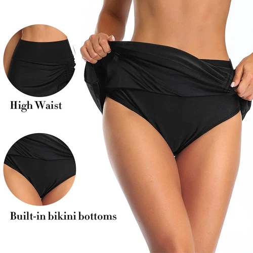 Women's Swim Skirt High Waisted Bathing Suit Skirt Bikini Bottoms - Picture 5 of 19