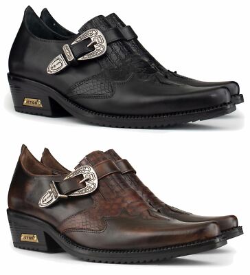 Homme Homme Peau De Serpent bout pointue métal Cuir Boucle Rétro Talon Cubain Chaussures 2019