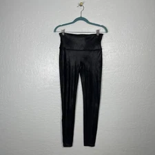 Spanx Women L Black Faux Leather Leggings Contour Power Waistband Compression