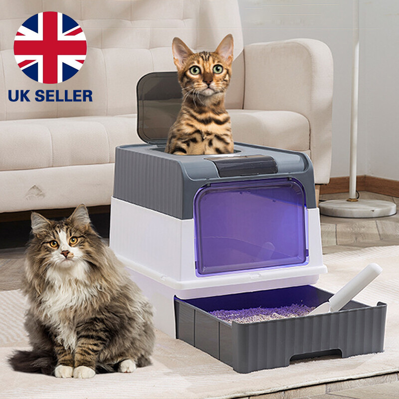 XL Large Hooded Cat Litter Box Deodorize Self Cleaning Cat Pan Drawer