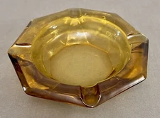 VTG MCM Chunky Yellow Octagon Glass Cigar Ashtray 6.5x1.5”