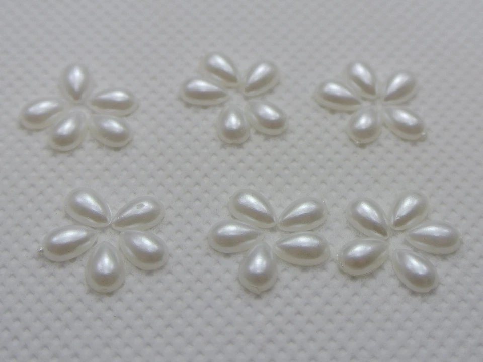 1000 White TearDrop Half Pearl Bead Flat Back Gem 4X6mm Scrapbook Flatback Beads - Image 3 of 4