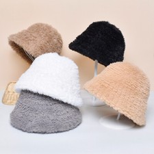 Women Winter Warm Bucket Hat Solid Color Windproof Fisherman Cap for Outdoor