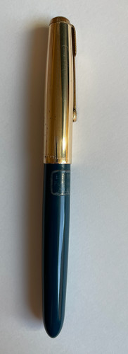 Vintage Parker 51 Demi Fountain Pen Teal Body Gold Filled Cap, Original Stickers