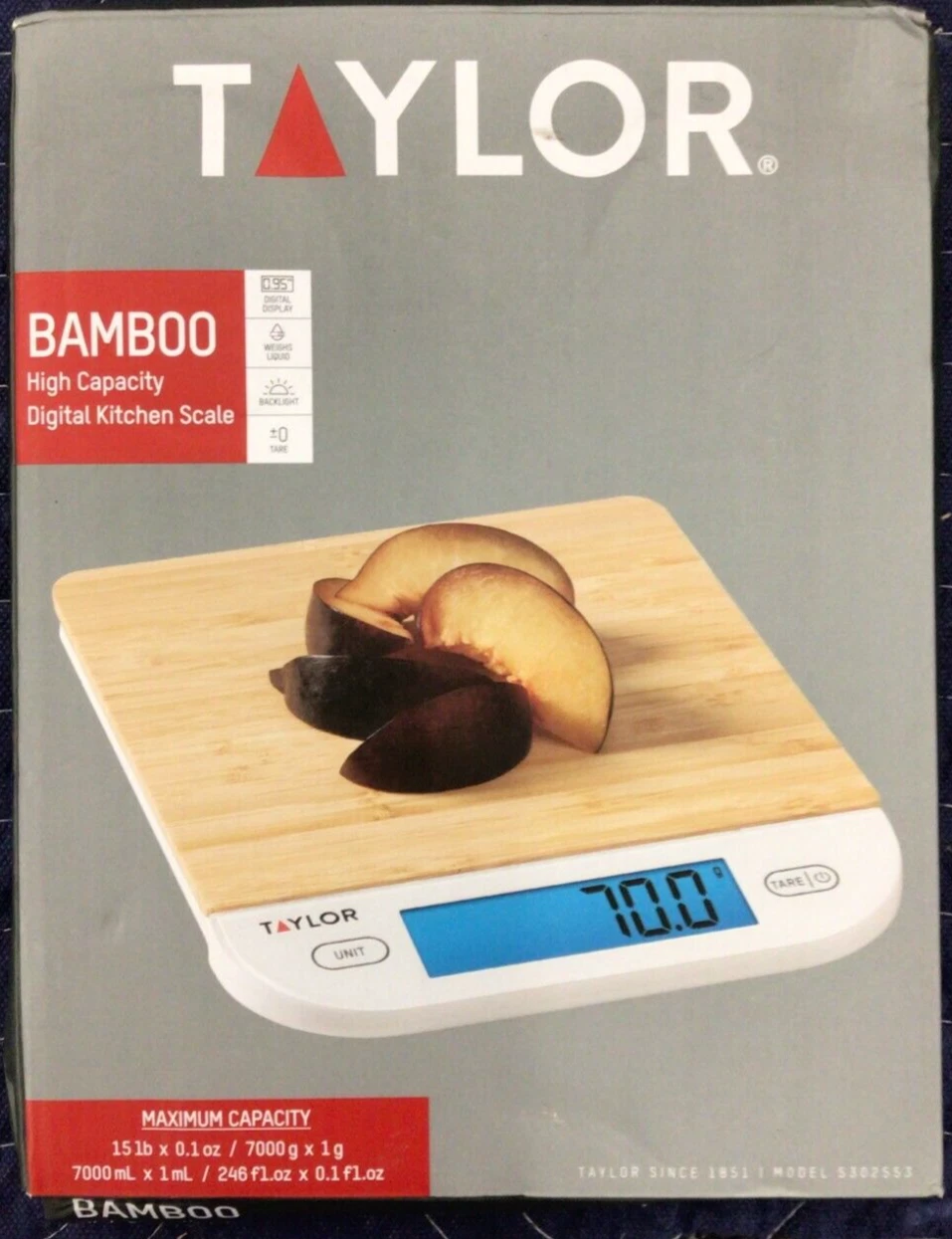 Taylor Digital Kitchen 15lb Food Scale Eco-Friendly Bamboo