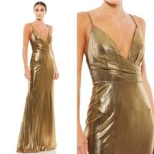 Ieena Mac Duggal Bronze Metallic Ruched Mermaid Gown Size 8 $358