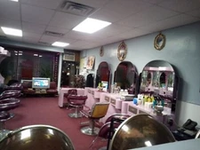 hair salon station  mirror,manicure table & ch ,retail shelf supply & cab.