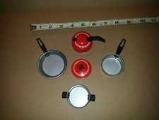 Vtg Aluminum Pans Pretend Play Toy Red with Flowers Hong Kong