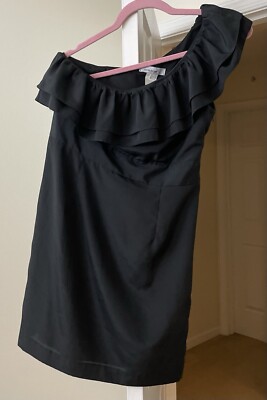 Level Eight Dress Artsy Black Ruffle One Shoulder Bodycon Wiggle Women's Small