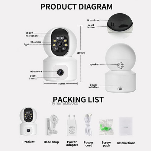 WiFi inalámbrico 360° 2*2,0 MP WIFI doble lente PTZ cámara de seguridad HD panorámica inteligente - Imagen 2 de 12