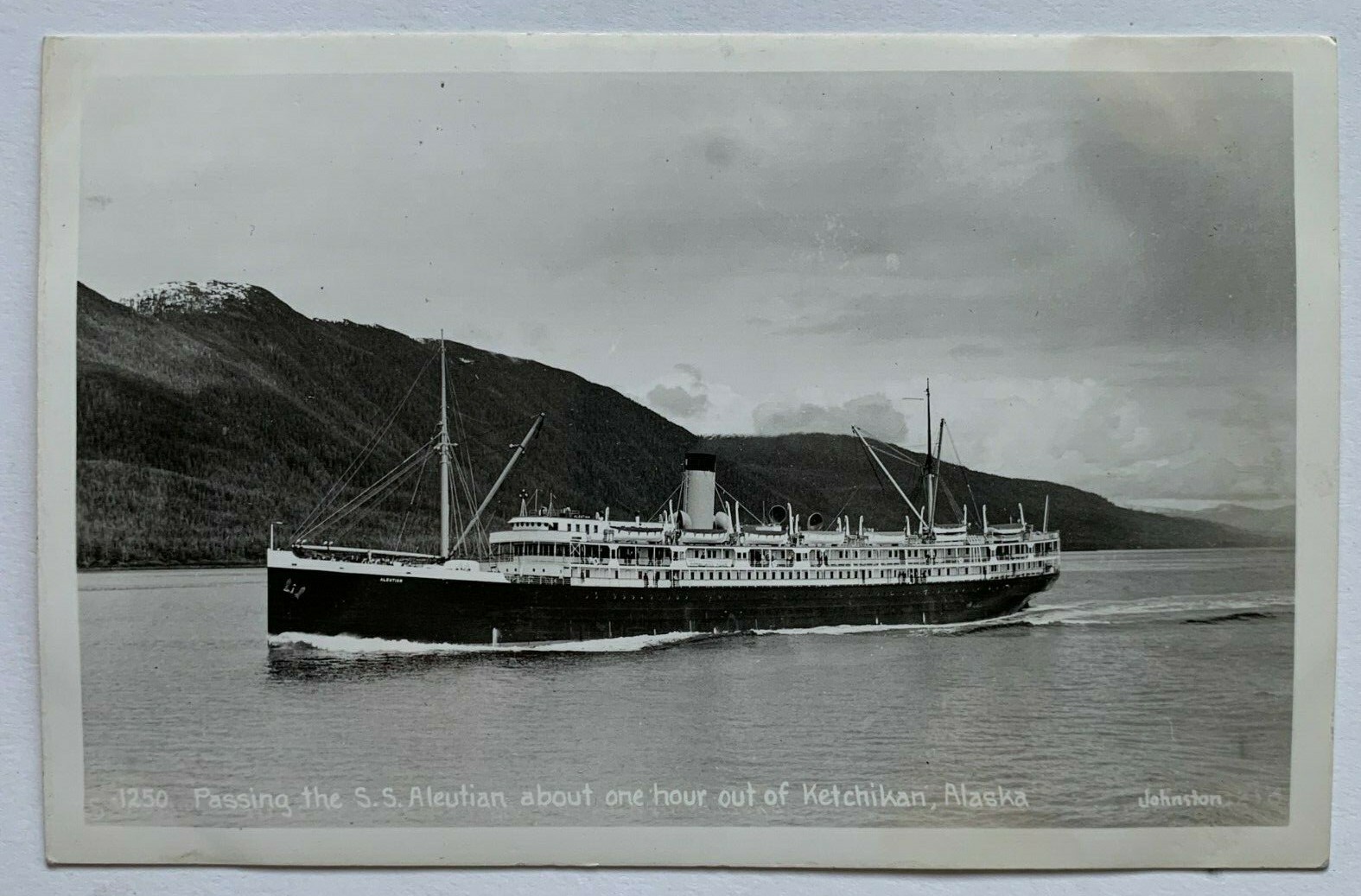 AK RPPC Postcard Passing SS Aleutian steamer ship Ketchikan Alaska EKC