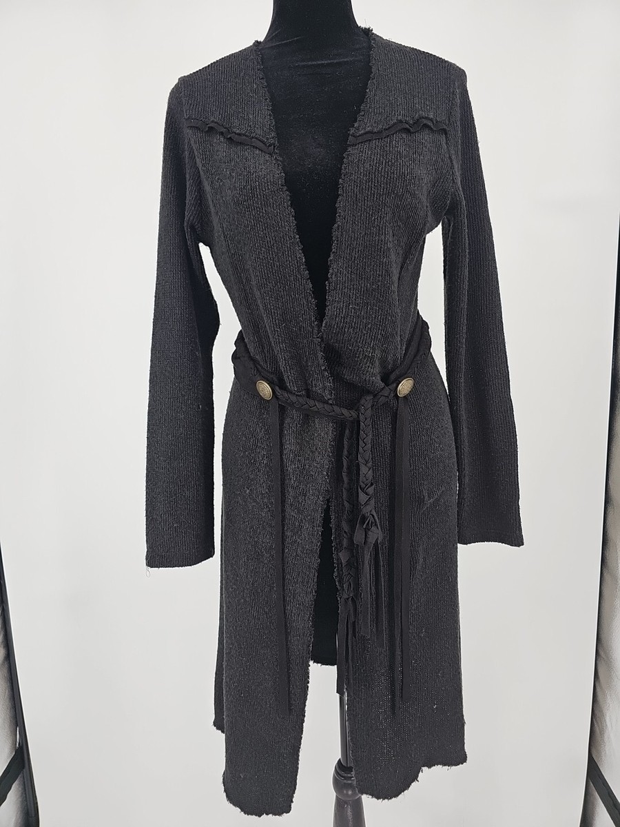 VOCAL Womens Long Cardigan Sweater Duster Braided Belt Witchy