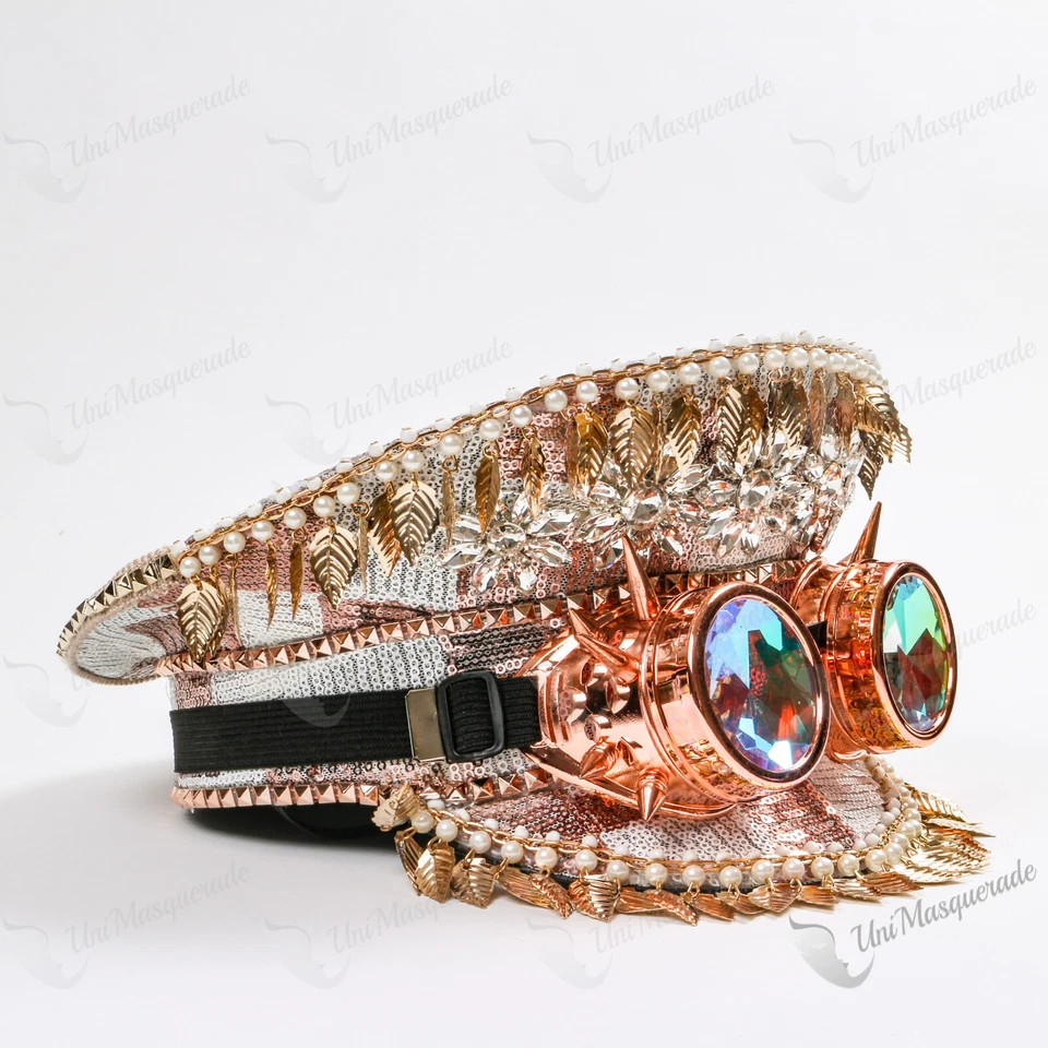 Hoja de Oro Steampunk Lentejuelas Fiesta Hombre Ardiente Capitán Gorra Alta Sombrero de Halloween Foto 3 de 4