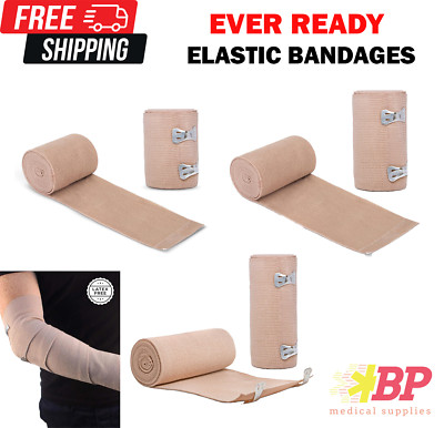 Ever Ready First Aid Elastic Bandage with Clips 2'' 3'' 4'' 6'' Sizes - Box of 10