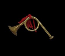 Vintage Brass French Horn Bugle Christmas Ornament Red Tassel Hanger 5.5" Long