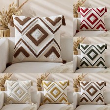 UK Luxury Plush Geometric Art Tassels Cushion Cover Pillow Case Home Decor 18"