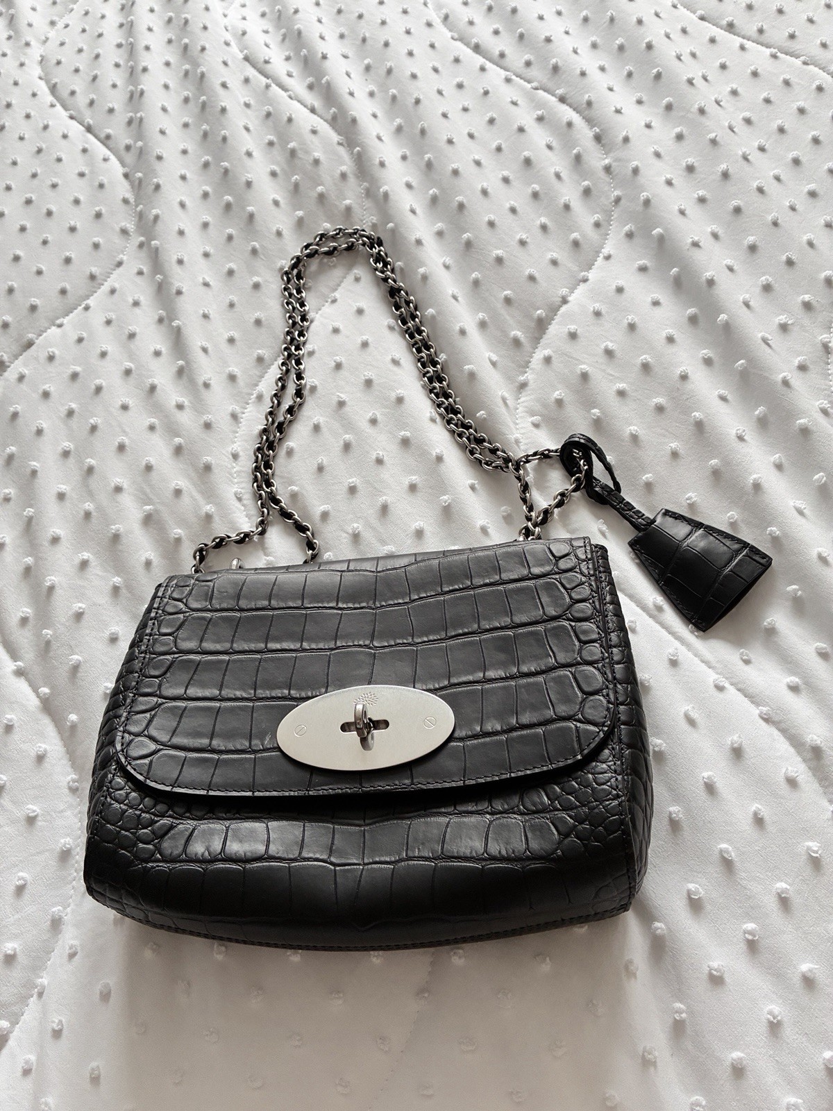 Mulberry Lily Small Shoulder / Crossbody Matte Black Croc Embossed Calfskin