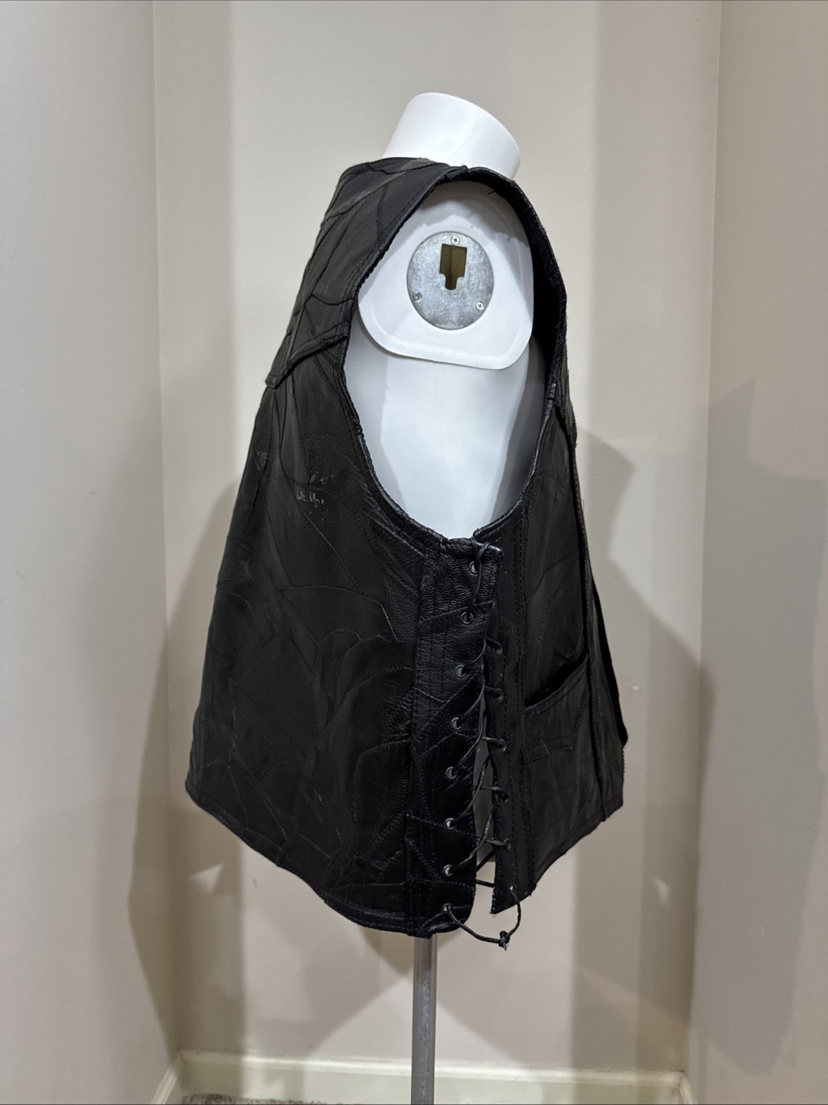 Diamond Plate Buffalo Patchwork Leather Bikers Ve… - image 4