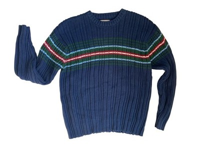 Vintage Y2K Aeropostale Mens Ribbed Knit Sweater Size S Blue Stripe Fisherman