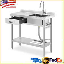 39.4"x19.7''x38.6" Stainless Steel Commercial Utility Sink Single Bowl w/ Drawer