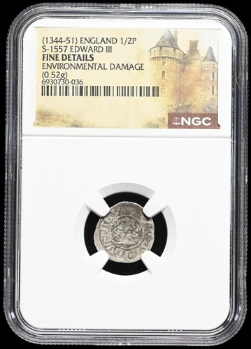ENGLAND. Edward III. 1327-1377. Hammered Silver Halfpenny, S-1557, NGC Fine