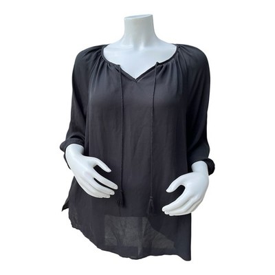 NWT Faded Glory Black Sheer Top With Drawstring Long Sleeve Women s XL
