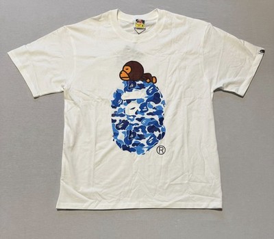 A Bathing Ape Herren T-Shirt Weiß Blau M Camouflage Baby Milo Baumwolle