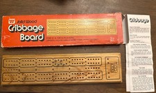 Solid Wood CRIBBAGE BOARD in Original Box, Whitman Model 4230 vintage Metal pins