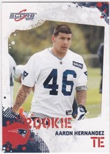 AARON HERNANDEZ 2010 Panini Score Rookie RC Card #301 New England Patriots. rookie card picture