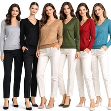 Pull Femme Col V Brodé Élégant Casual Plusieurs Couleurs ART 267A