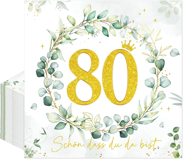 Afritee Servietten 80. Geburtstag Frau Mann, 50 StüCk Deko 80 Geburtstag Tischde-image