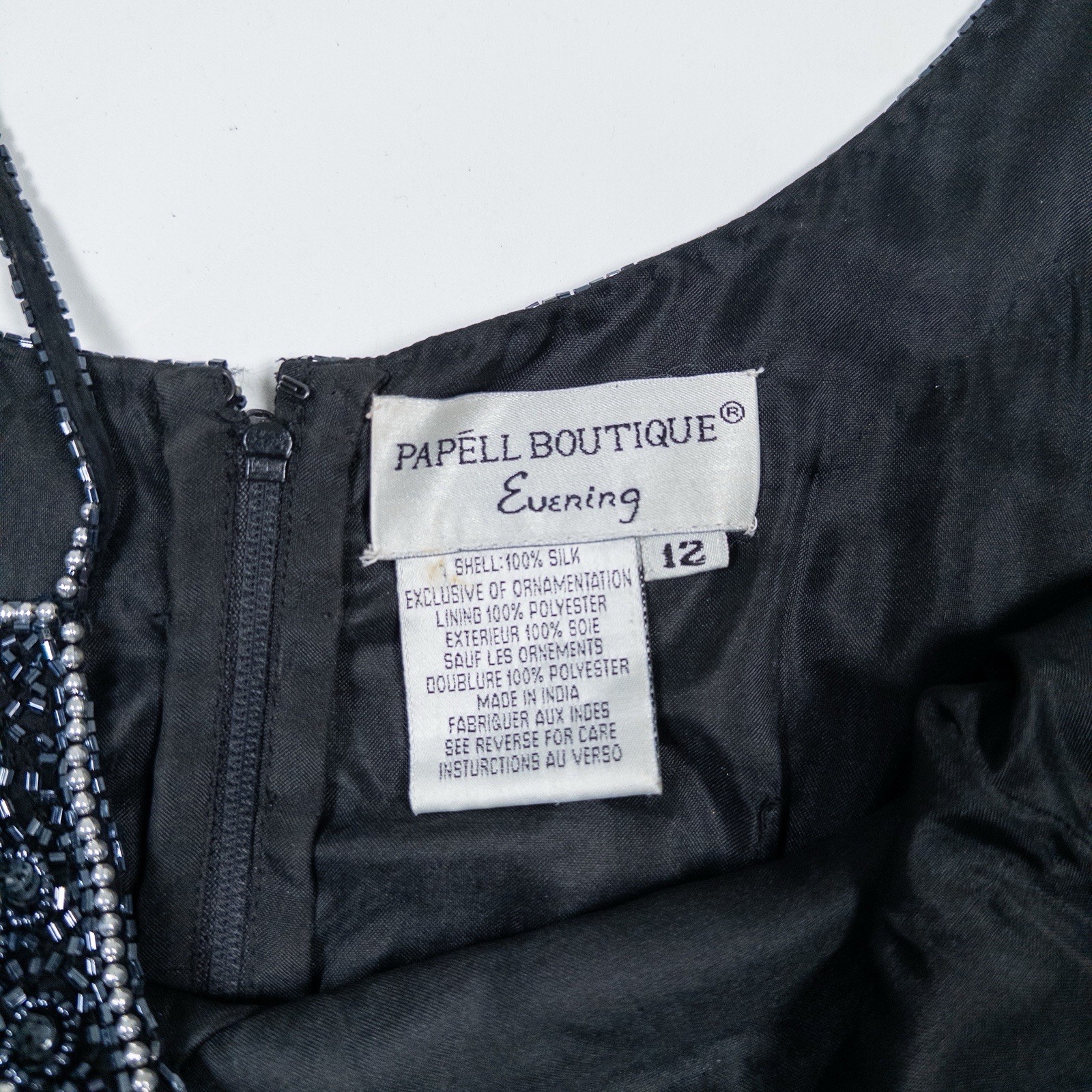 Papell Boutique Evening Womens 12 Black Beaded Silk Slip Gown Formal Dress