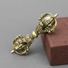 5"Solid Brass Tibetan Ritual Implement Buddha Demon Vajra Pestle Amulet Pendant