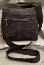 Thirty-One Denim Crossbody Shoulder Bag Adjustable Strap Black Multiple Pockets