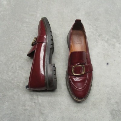 Trademark Newlyn Loafers Women 9US 40EU Burgundy Leather Lug Glossy Buckle Italy