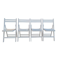 White Solid Wood Slatted Folding Event Chairs Set of 4 -Fully Assembled 220 Lb.