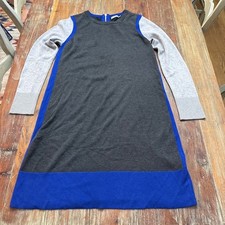 Eliza J Long Sleeve Sweater Dress Medium Gray Blue Gold Zipper