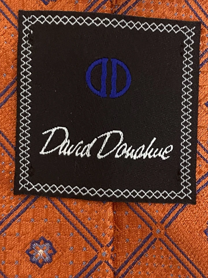 Corbata para Hombre David Donahue Naranja Diamante 100% Seda Tejida en Italia Hecha en EE. UU. Foto 4 de 4