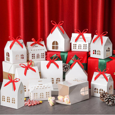 Yinder 25 Pcs House Shaped Gift Boxes with Red Ribbons House Shaped Candy Boxes
