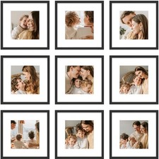 12x12 Picture Frames Set of 9, Displays 8x8 with Mat or 12x12 Without Mat Pho...