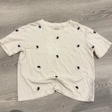 MadeWell Ying Yang Cropped Boxy White Shirt Womens Size XXS Oversized EUC