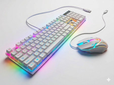 G21B Wired Gaming Keyboard Mouse Set RGB Backlit Mechanical Feel, White